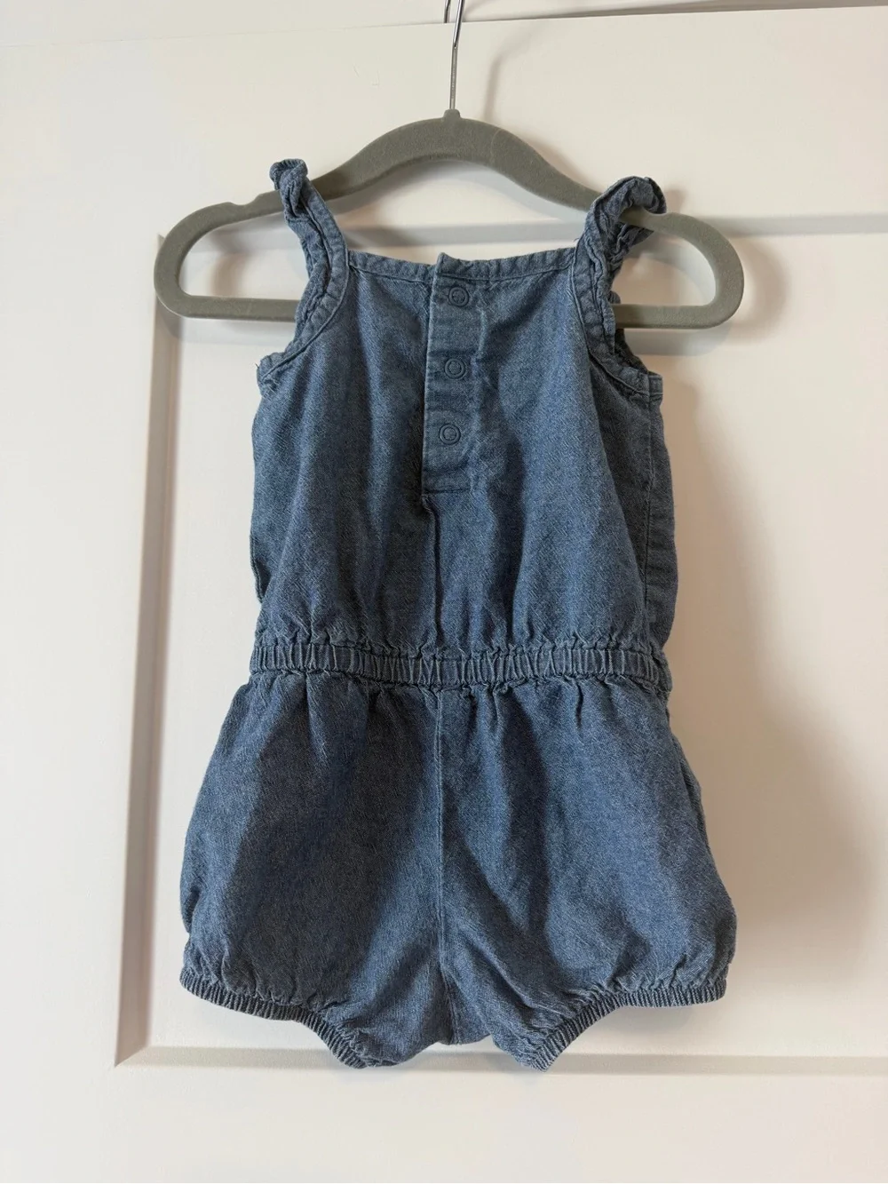 Carter's Blue Denim-Look Romper with White Bow